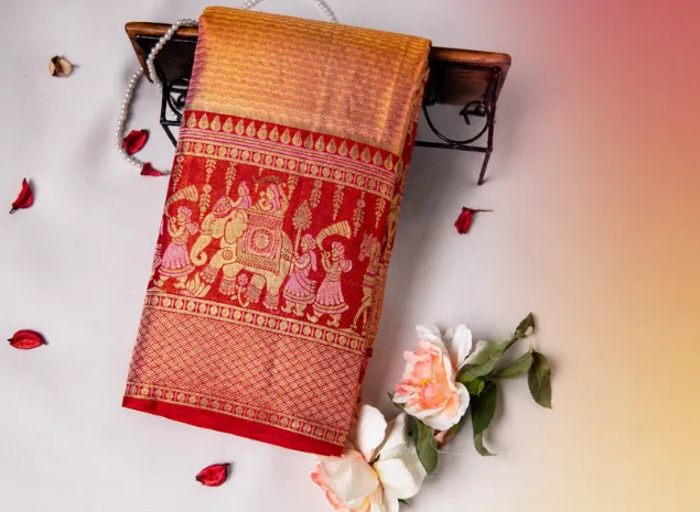 Heritage Wedding Procession Kanchipuram Pure Hand-Made Pattu Silk Saree.