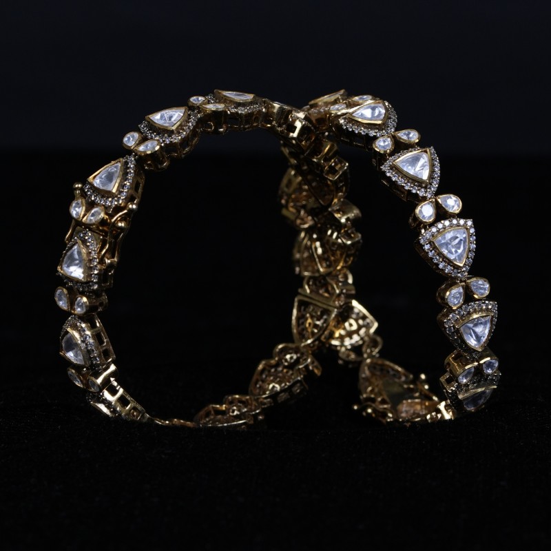92.5 Sterling Silver Polki Kundan Openable Kada Bangles