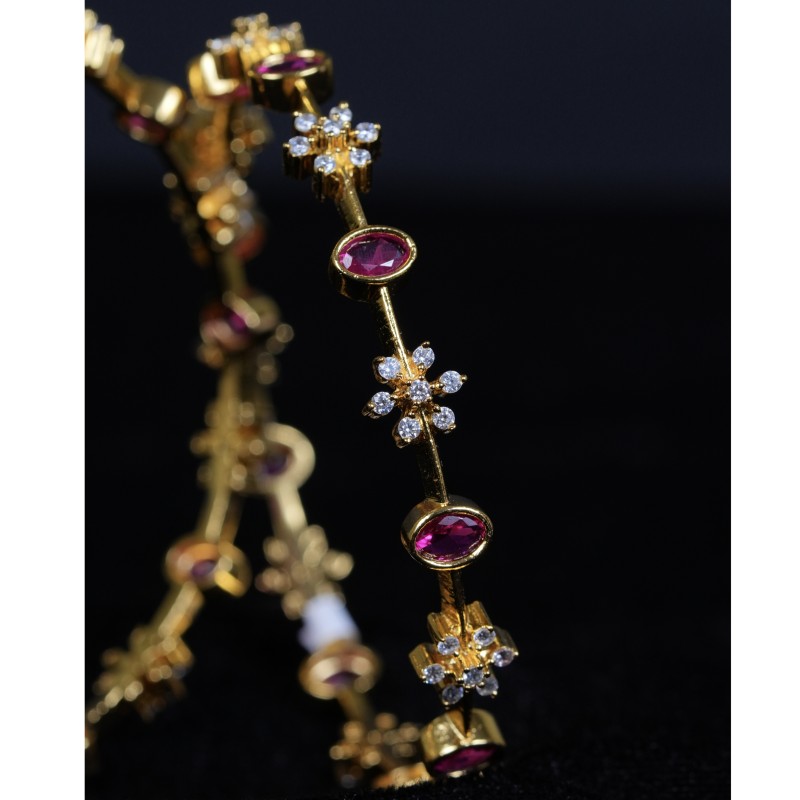 Ruby Floral Silver Bangle