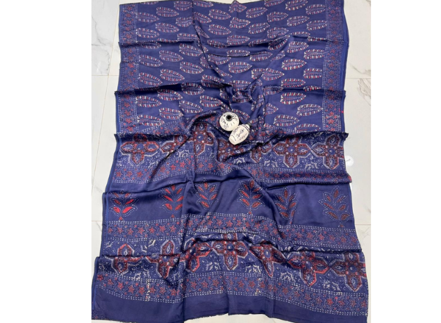 EVWAAH Indigo Royale Ajrakh Silk Saree