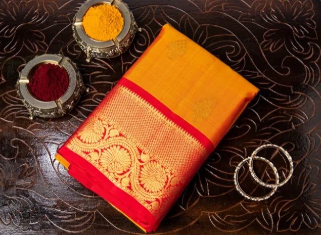 Sunrise Orange Pink Heritage Zari Saree