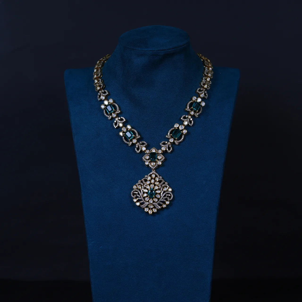 Elegant Emerald Moissanite Necklace & Earrings in 92.5 Silver