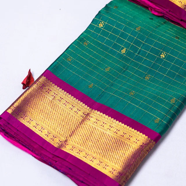 Emerald Teal Pink Royal Zari Saree