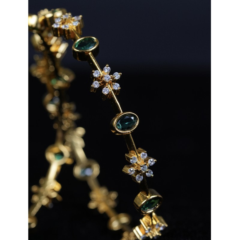 Emerald Floral Open Bangle in 92.5 Sterling Silver