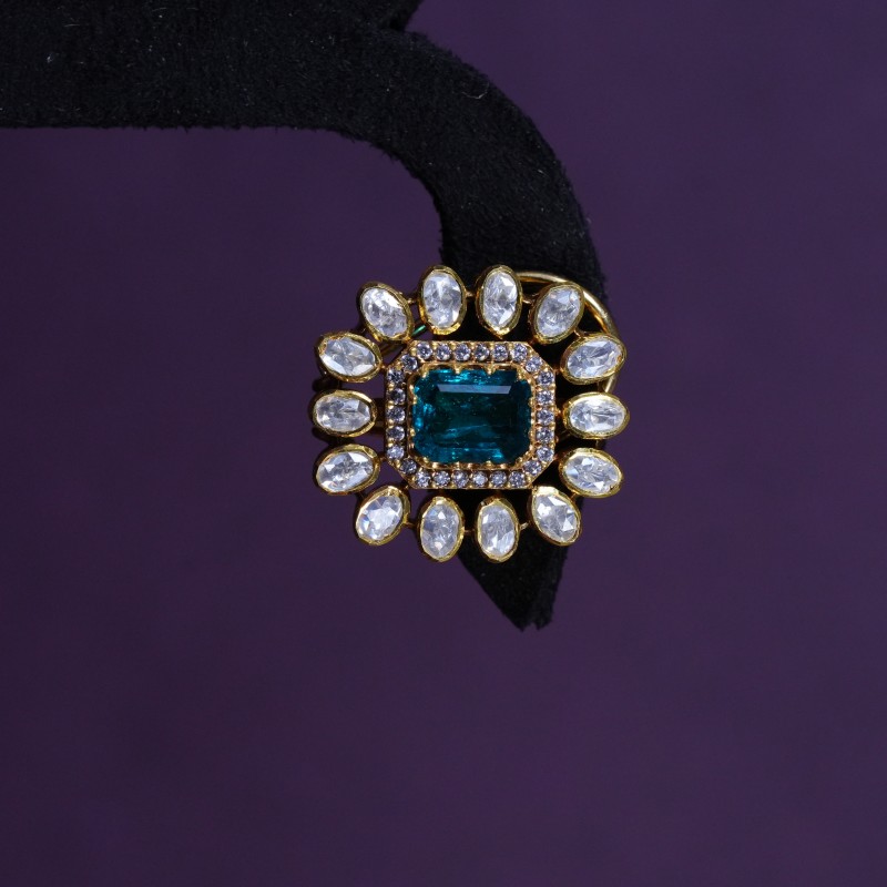 Teal Polki Halo Statement Stud Earrings