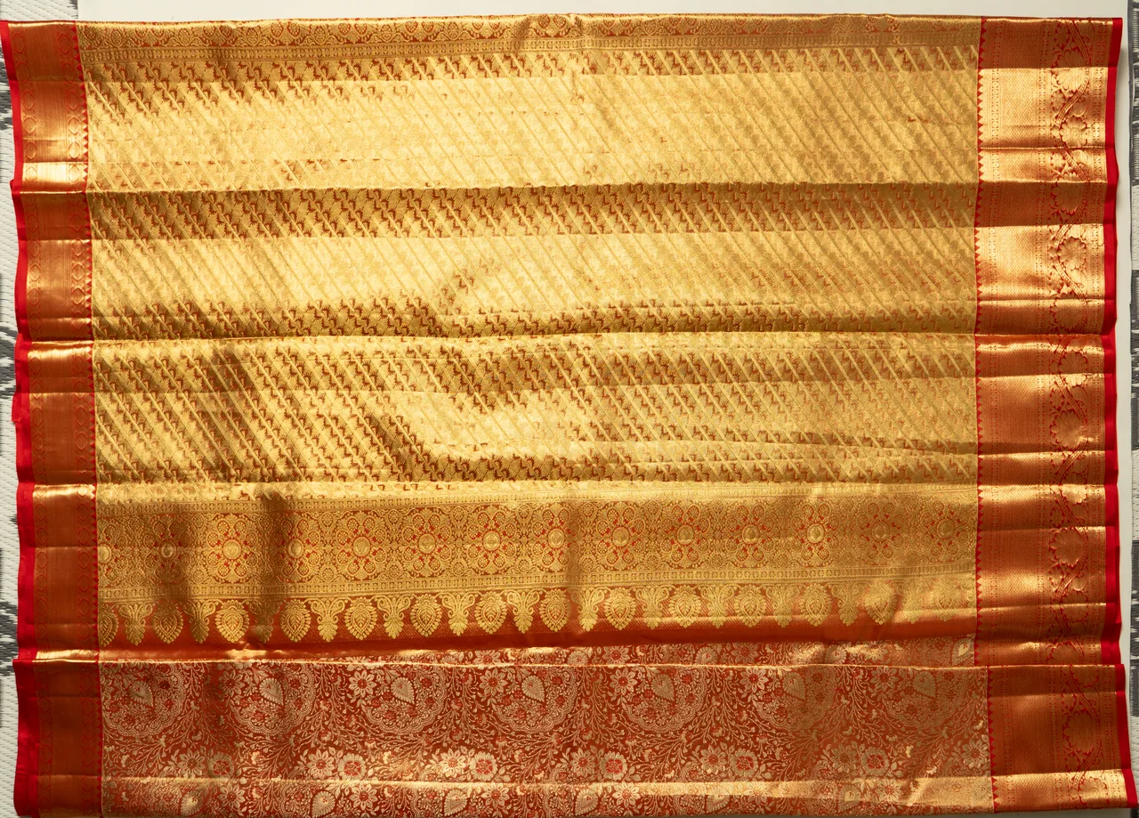 Royal Orange Gold Handloom Kanchipattu Saree