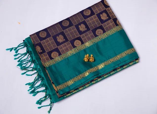 Royal Peacock Blue Heritage Silk Saree