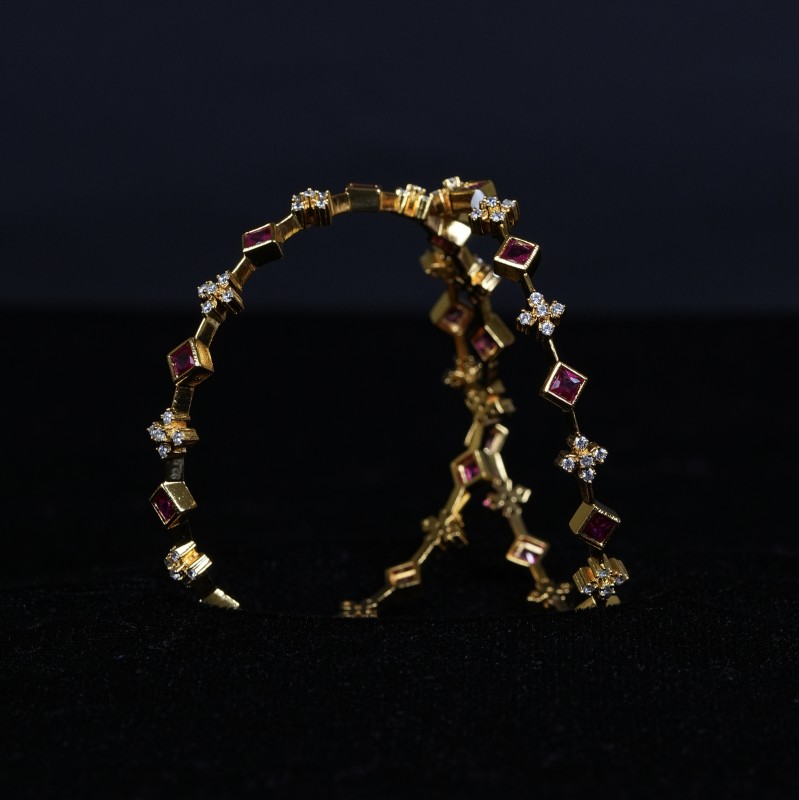 Ruby Floral Open Bangle in 92.5 Sterling Silver