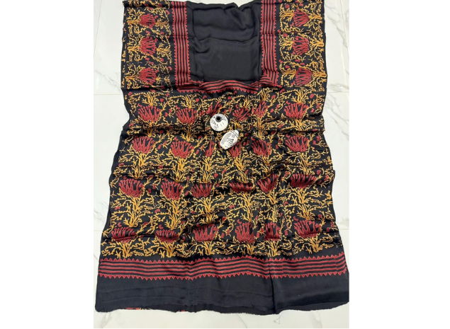 EVWAAH Obsidian Crimson Protea Silk Saree