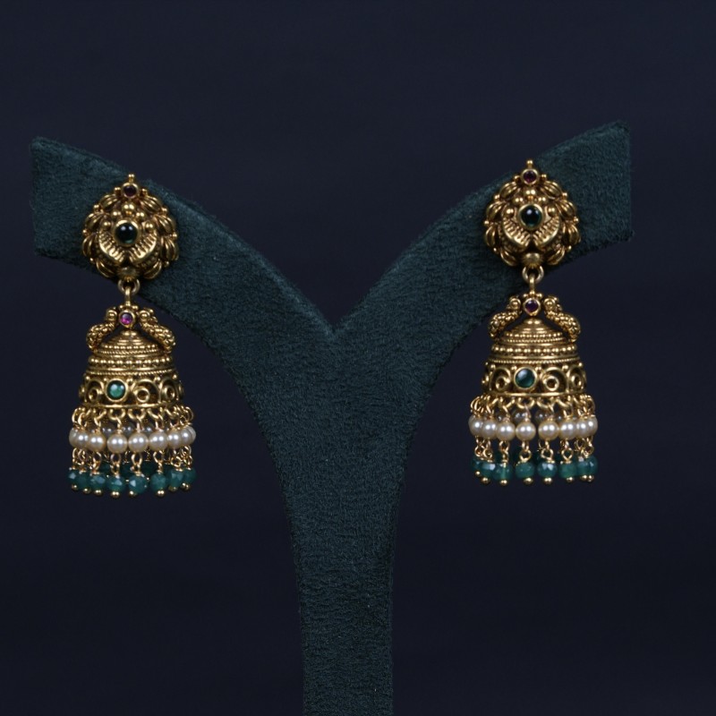 Temple Nakshi Jhumka Earrings