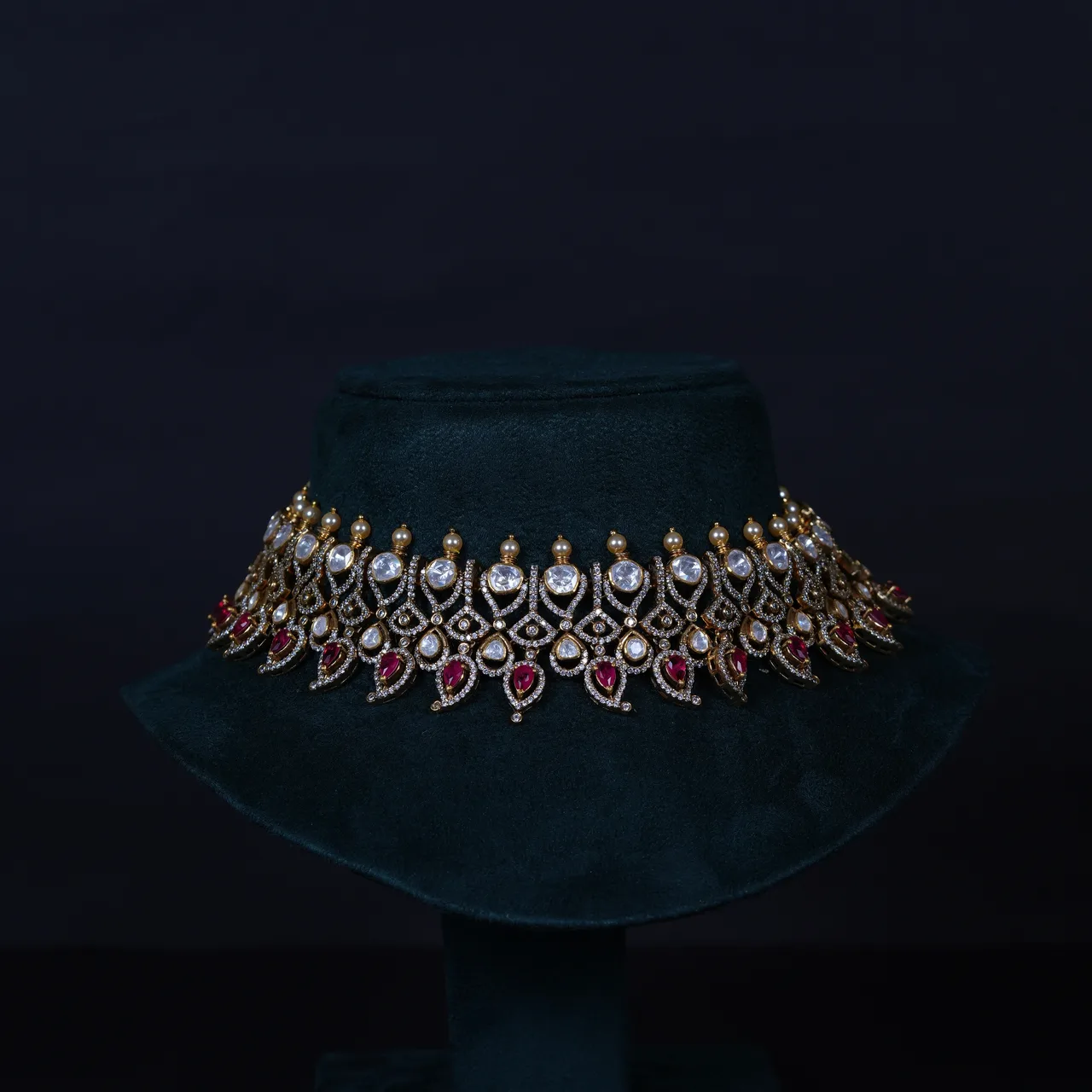 Polki Ruby Choker with Earrings in 92.5 Silver