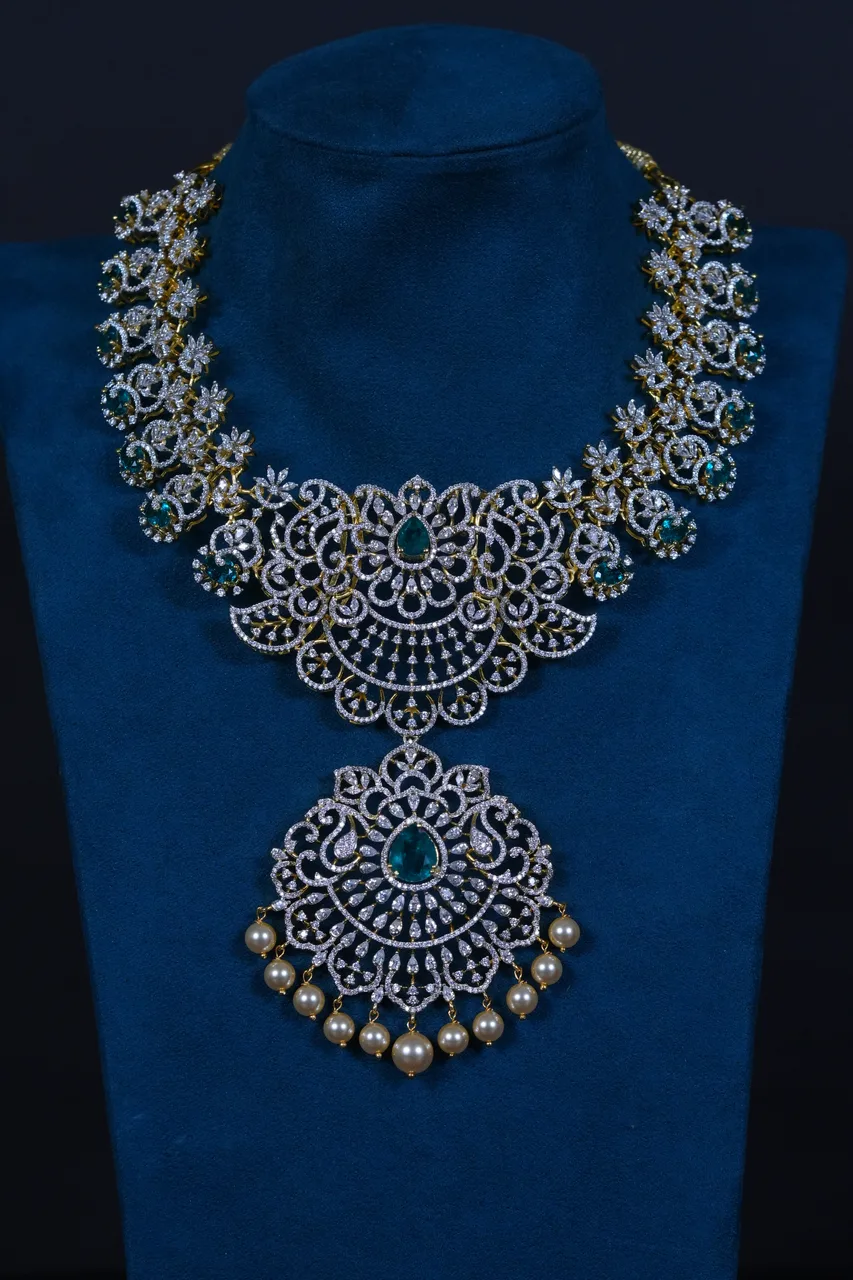 Emerald Diamond-Replica Necklace Set in 92.5 Sterling Silver