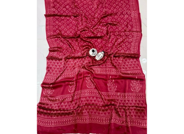 EVWAAH Wine Imperial Mandala Ajrakh Saree