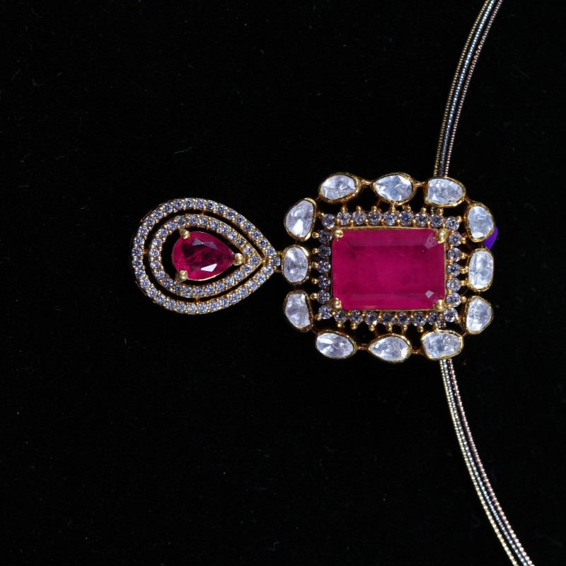 Ruby Polki Teardrop Drop Pendant Set