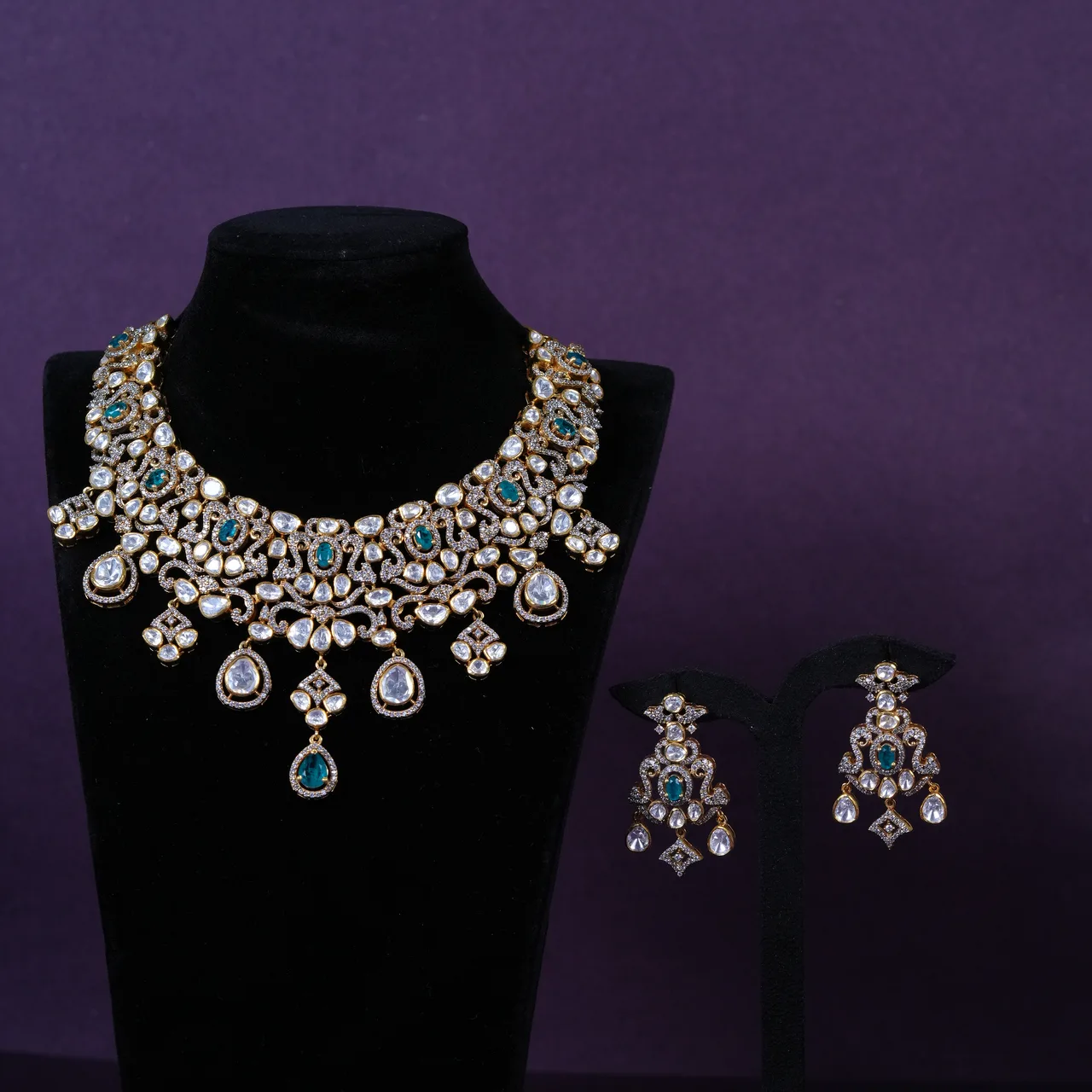 Ivory Polki Regal Drop Choker Set in 92.5 stelimg silver