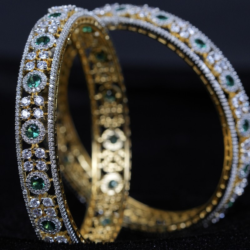 Emerald Halo Diamond Bangles in 92.5 Sterling Silver