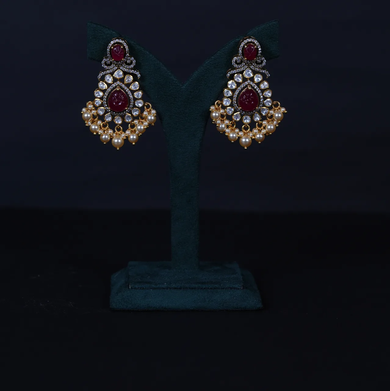 Royal Ruby Carved Polki Necklace Set – 92.5 Sterling Silver