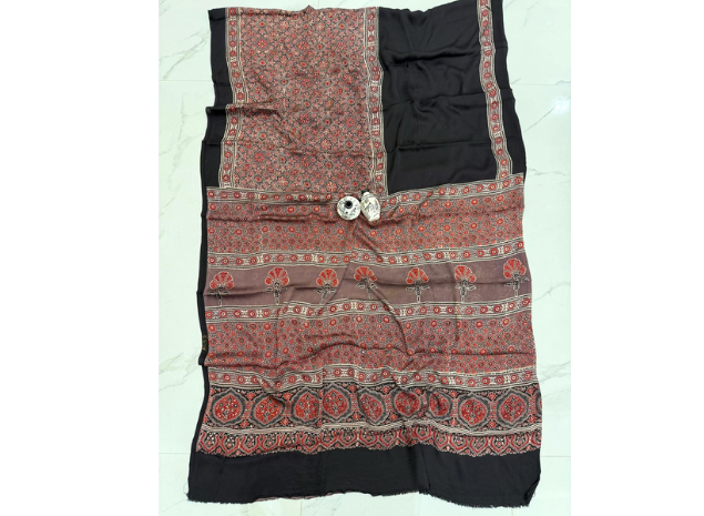 EVWAAH Midnight Ajrakh Silk Saree