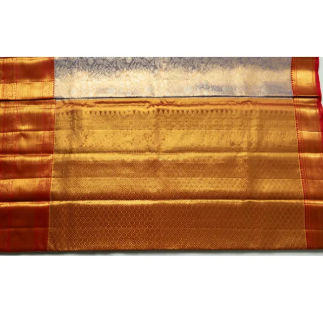 Antique Gold & Magenta Brocade (Lavender Meadow & Vermillion Kanchipuram Silk Saree.) Kanjeevaram Handloom Pattu Saree