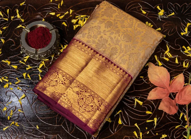 Regal Mustard & Wine Kanchipuram Pattu Silk Saree
