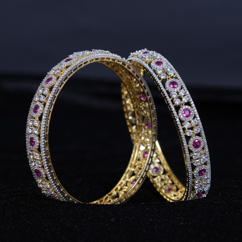 Ruby Halo Diamond Bangles in 92.5 Sterling Silver
