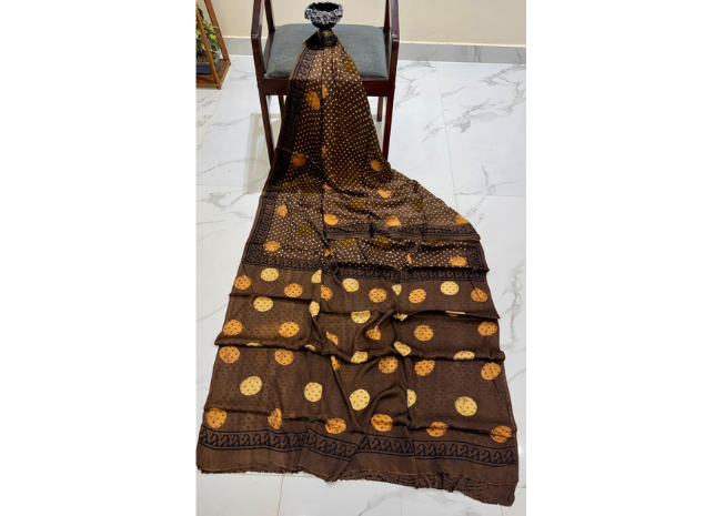 EVWAAH Cocoa Moonbeam Abstract Silk Saree