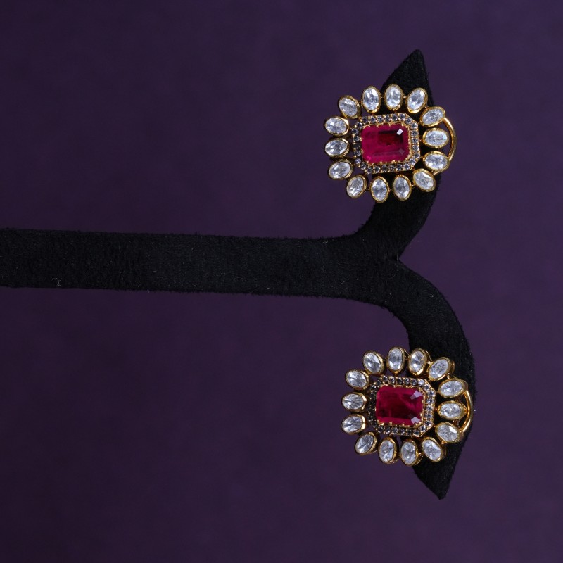Ruby Polki Halo Statement Stud Earrings