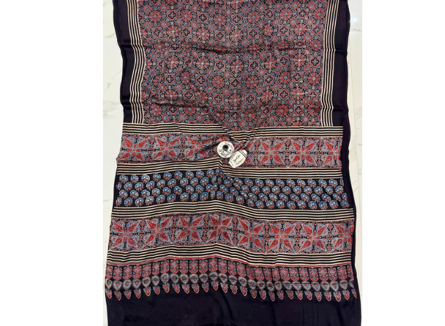 EVWAAH Midnight Crimson Kaleidoscope Ajrakh Saree