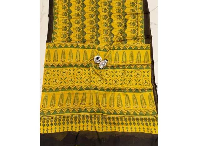 EVWAAH Canary Pinecone Architectural Silk Saree