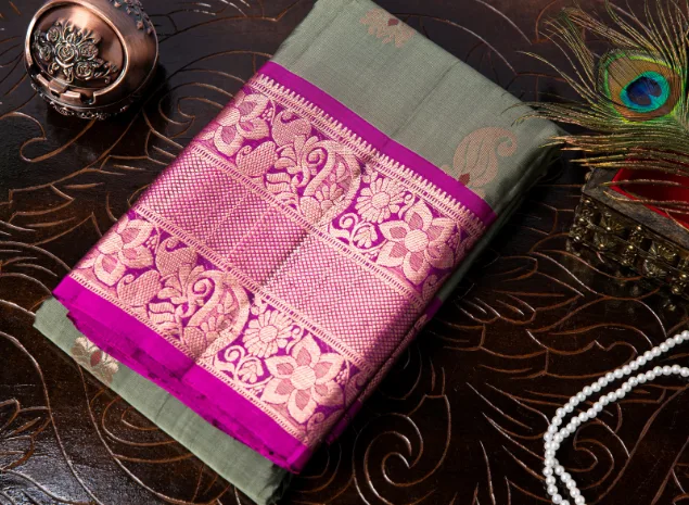 Emerald Sage Green with Pink Zari Designer Saree