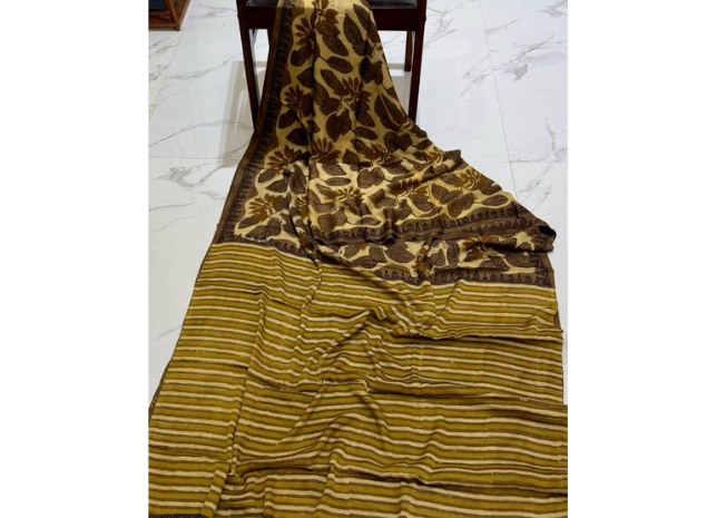EVWAAH Ochre Canopy Striped Silk Saree