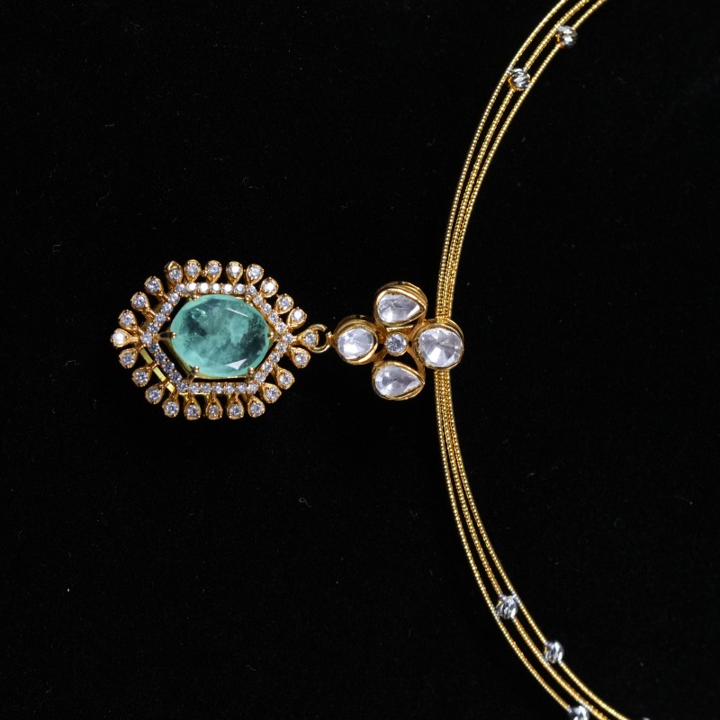 Emerald American Diamond Teardrop Pendant Set