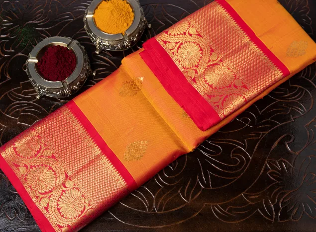 Sunrise Orange Pink Heritage Zari Saree