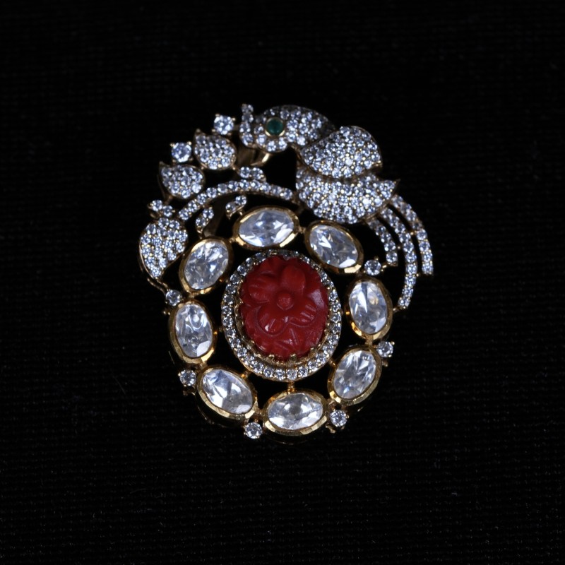 Polki Coral Pendant Set