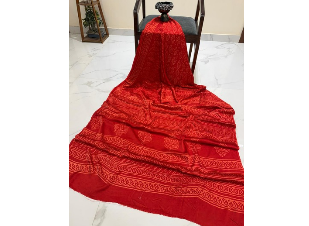 EVWAAH Scarlet Imperial Lattice Ajrakh Saree