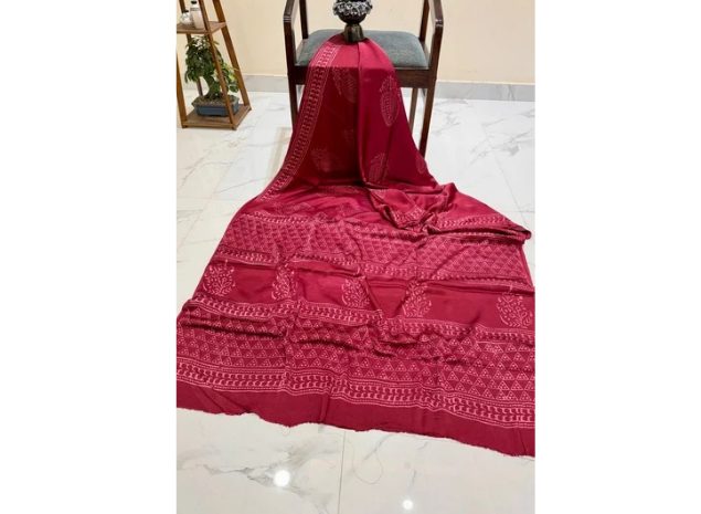 EVWAAH Wine Foliage Mandala Ajrakh Saree
