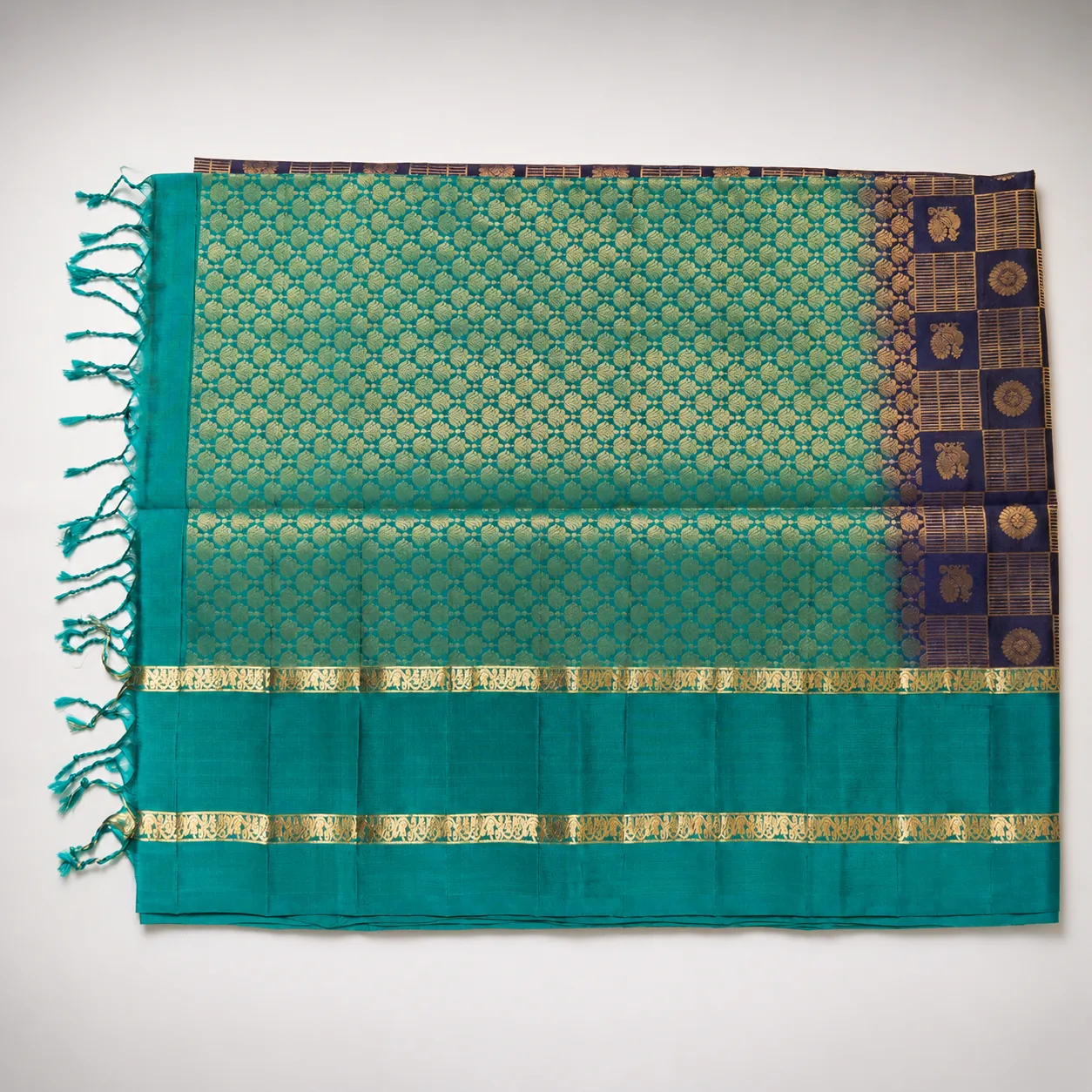 Royal Peacock Blue Heritage Silk Saree