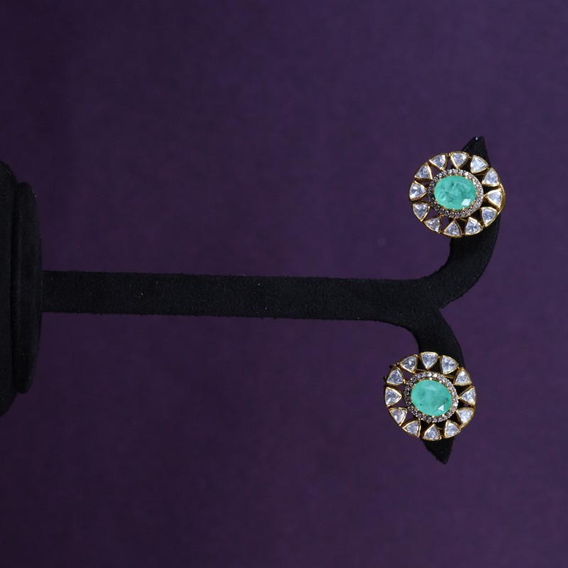 Emerald Moissanite Halo Stud Earrings