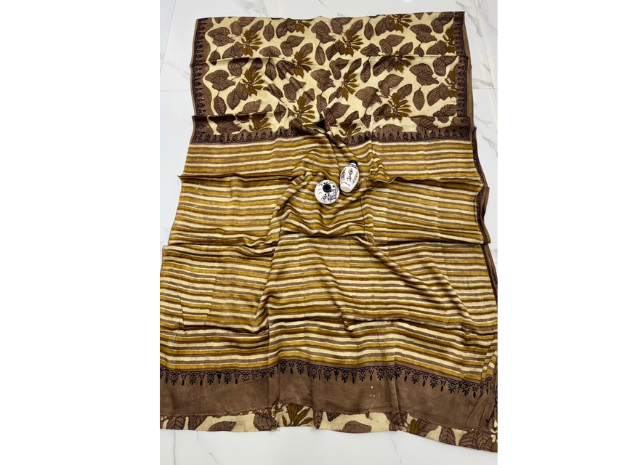 EVWAAH Ochre Earth Foliage Silk Saree