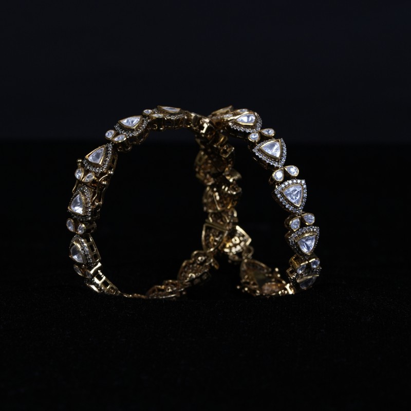 92.5 Sterling Silver Polki Kundan Openable Kada Bangles