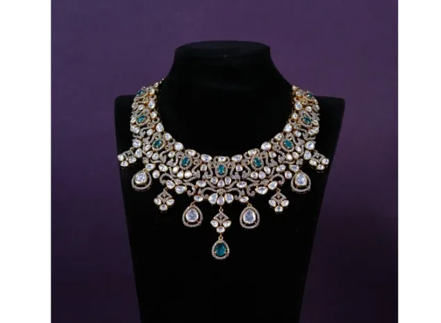 Ivory Polki Regal Drop Choker Set in 92.5 stelimg silver