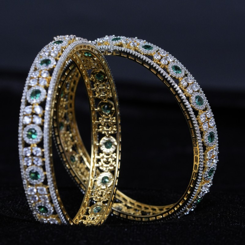 Emerald Halo Diamond Bangles in 92.5 Sterling Silver