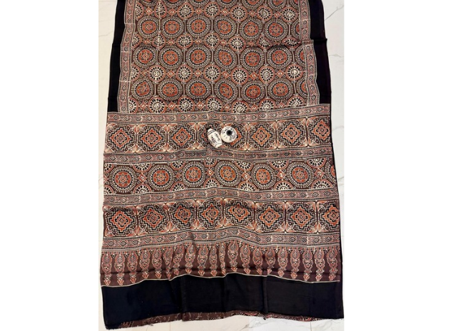 EVWAAH Terracotta Midnight Mandala Ajrakh Saree
