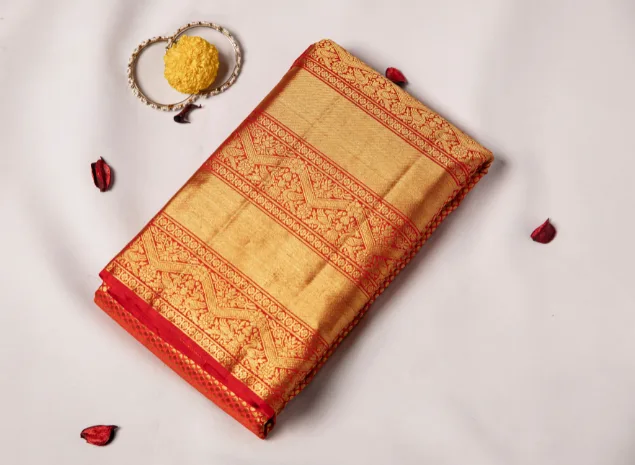 Royal Orange Gold Zari Kanjivaram Saree