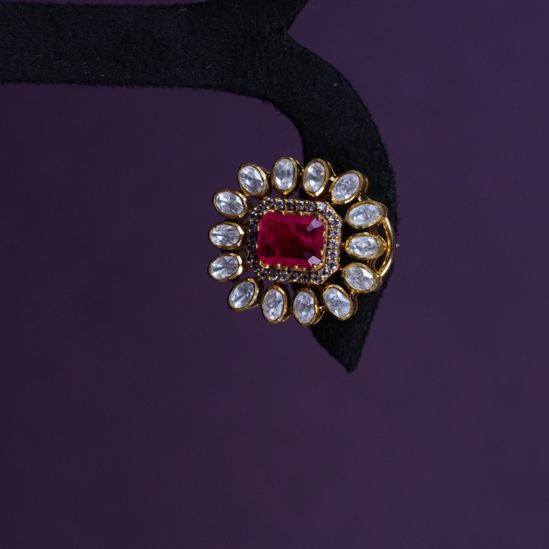 Ruby Polki Halo Statement Stud Earrings