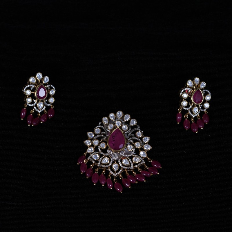 Ruby Polki Pendant Set