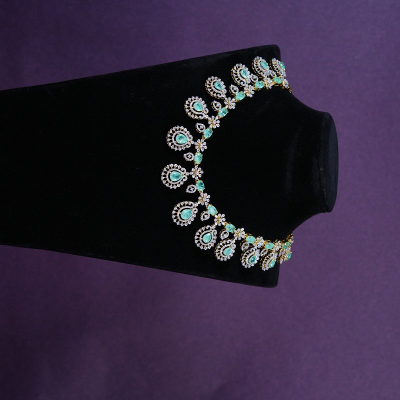 Emerald American Diamond Teardrop Necklace Set
