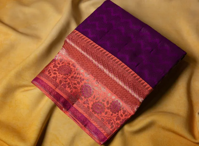 Regal Royal Purple & Peach-Pink Kanchipuram Silk Saree.