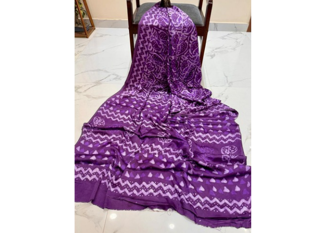 EVWAAH Violet Amethyst Chevron Ajrakh Saree