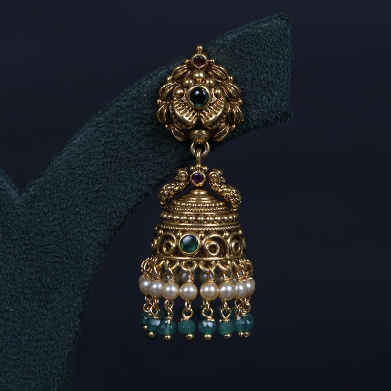 Temple Nakshi Jhumka Earrings